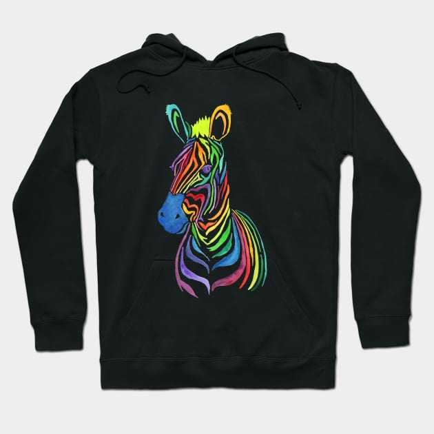 Rainbow Zebra in Bold Watercolors Hoodie by latheandquill